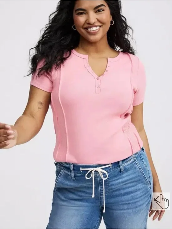 Torrid Pink Short-Sleeve Knit Tee with Button Placket -Size 2X - Picture 5 of 10